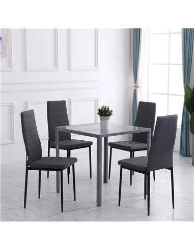 HOMCOM High Back Dining Chairs Modern Upholstered Linen-Touch Fabric Accent Chairs with Metal Legs for Kitchen, Set of 4, Grey