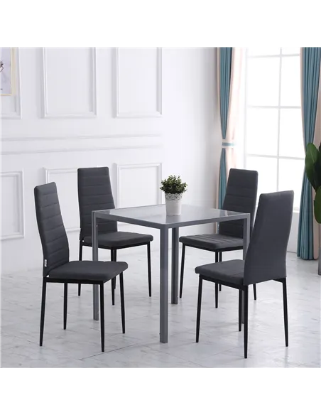 HOMCOM High Back Dining Chairs Modern Upholstered Linen-Touch Fabric Accent Chairs with Metal Legs for Kitchen, Set of 4, Grey