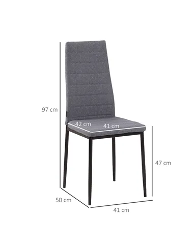 HOMCOM High Back Dining Chairs Modern Upholstered Linen-Touch Fabric Accent Chairs with Metal Legs for Kitchen, Set of 4, Grey