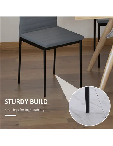 HOMCOM High Back Dining Chairs Modern Upholstered Linen-Touch Fabric Accent Chairs with Metal Legs for Kitchen, Set of 4, Grey