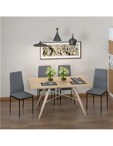 HOMCOM High Back Dining Chairs Modern Upholstered Linen-Touch Fabric Accent Chairs with Metal Legs for Kitchen, Set of 4, Grey