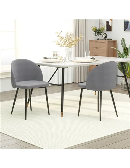HOMCOM Dining Chairs Set of 2 Contemporary Design for Office Dining Kitchen with Soft Fabric Seat and Back Living Room, Grey
