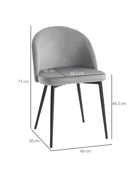 HOMCOM Dining Chairs Set of 2 Contemporary Design for Office Dining Kitchen with Soft Fabric Seat and Back Living Room, Grey