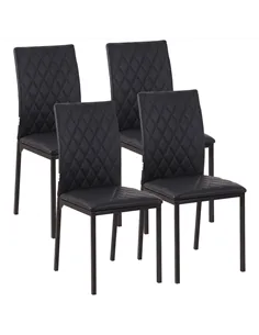 HOMCOM Modern Dining Chairs Upholstered Faux Leather Accent Chairs with Metal Legs for Kitchen, Set of 4, Black