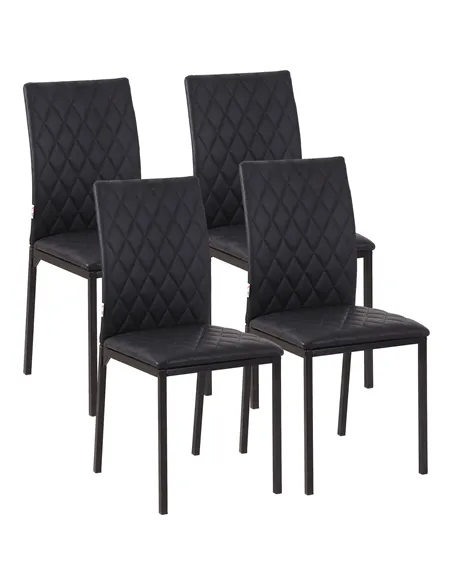 HOMCOM Modern Dining Chairs Upholstered Faux Leather Accent Chairs with Metal Legs for Kitchen, Set of 4, Black