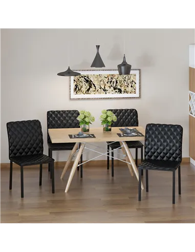 HOMCOM Modern Dining Chairs Upholstered Faux Leather Accent Chairs with Metal Legs for Kitchen, Set of 4, Black