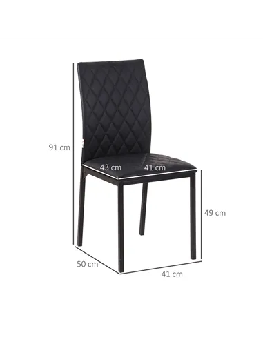 HOMCOM Modern Dining Chairs Upholstered Faux Leather Accent Chairs with Metal Legs for Kitchen, Set of 4, Black