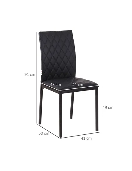 HOMCOM Modern Dining Chairs Upholstered Faux Leather Accent Chairs with Metal Legs for Kitchen, Set of 4, Black