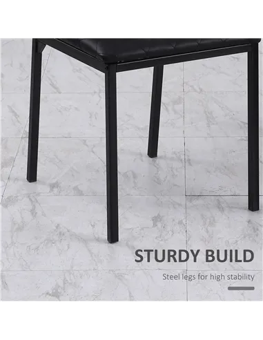 HOMCOM Modern Dining Chairs Upholstered Faux Leather Accent Chairs with Metal Legs for Kitchen, Set of 4, Black