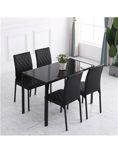 HOMCOM Modern Dining Chairs Upholstered Faux Leather Accent Chairs with Metal Legs for Kitchen, Set of 4, Black