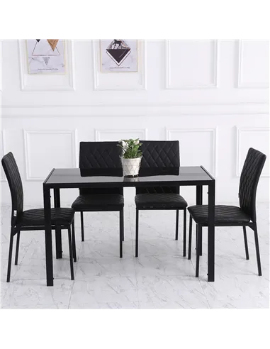 HOMCOM Modern Dining Chairs Upholstered Faux Leather Accent Chairs with Metal Legs for Kitchen, Set of 4, Black