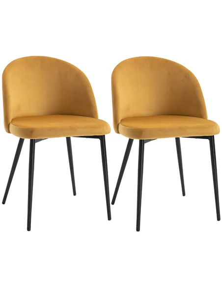 HOMCOM Dining Chairs Set of 2 Contemporary Design for Office Dining Kitchen with Soft Fabric Seat and Back Living Room, Yellow
