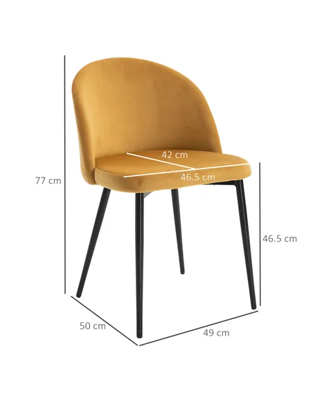 HOMCOM Dining Chairs Set of 2 Contemporary Design for Office Dining Kitchen with Soft Fabric Seat and Back Living Room, Yellow