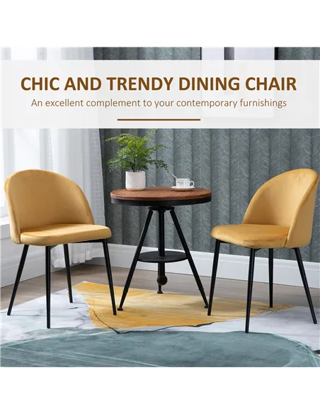 HOMCOM Dining Chairs Set of 2 Contemporary Design for Office Dining Kitchen with Soft Fabric Seat and Back Living Room, Yellow