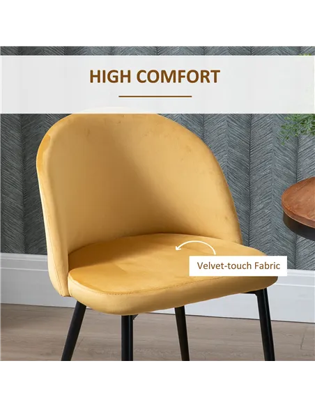 HOMCOM Dining Chairs Set of 2 Contemporary Design for Office Dining Kitchen with Soft Fabric Seat and Back Living Room, Yellow