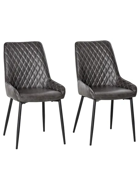 HOMCOM Retro Dining Chair Set of 2, PU Leather Upholstered Side Chairs for Kitchen Living Room with Metal Legs, Grey