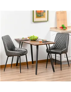 HOMCOM Retro Dining Chair Set of 2, PU Leather Upholstered Side Chairs for Kitchen Living Room with Metal Legs, Grey 2