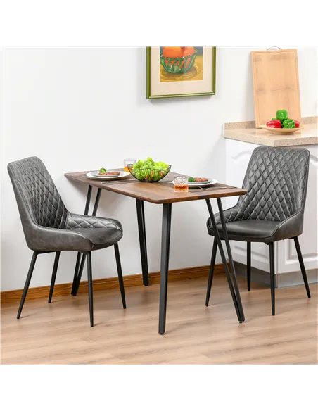 HOMCOM Retro Dining Chair Set of 2, PU Leather Upholstered Side Chairs for Kitchen Living Room with Metal Legs, Grey
