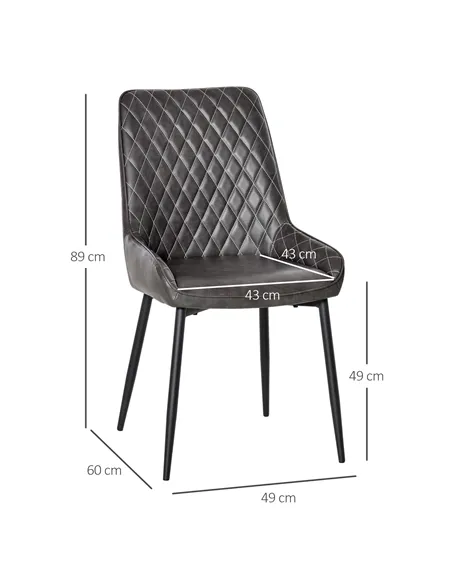 HOMCOM Retro Dining Chair Set of 2, PU Leather Upholstered Side Chairs for Kitchen Living Room with Metal Legs, Grey