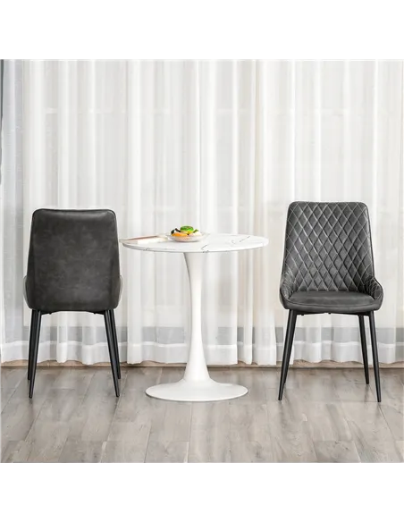 HOMCOM Retro Dining Chair Set of 2, PU Leather Upholstered Side Chairs for Kitchen Living Room with Metal Legs, Grey