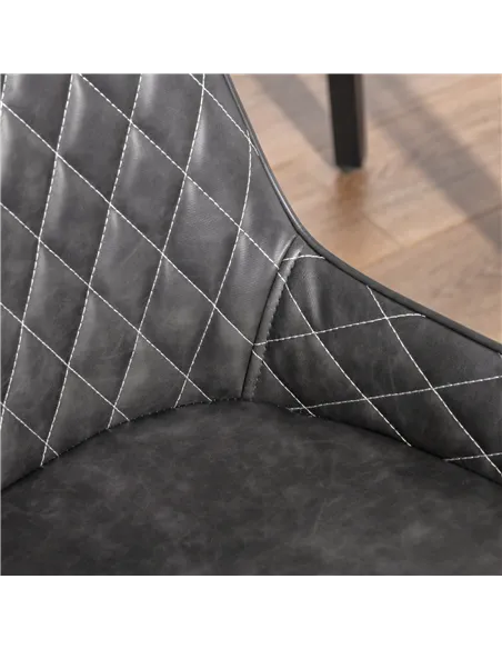 HOMCOM Retro Dining Chair Set of 2, PU Leather Upholstered Side Chairs for Kitchen Living Room with Metal Legs, Grey