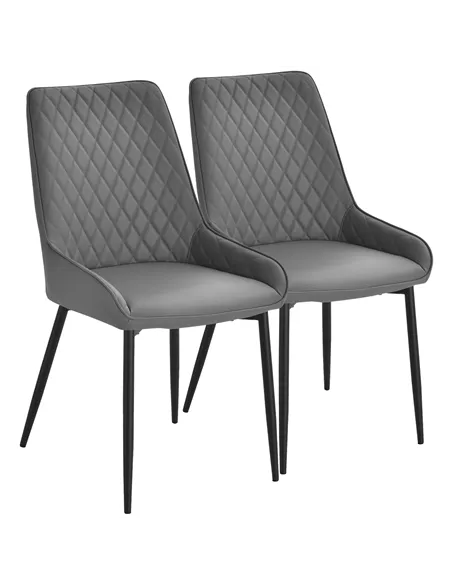 HOMCOM Set Of 2 Quilted PU Leather Dining Chairs with Metal Frame 4 Legs Foot Caps Home Seating Modern Stylish Executive Grey