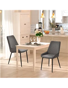 HOMCOM Set Of 2 Quilted PU Leather Dining Chairs with Metal Frame 4 Legs Foot Caps Home Seating Modern Stylish Executive Grey 2