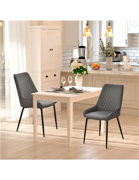 HOMCOM Set Of 2 Quilted PU Leather Dining Chairs with Metal Frame 4 Legs Foot Caps Home Seating Modern Stylish Executive Grey