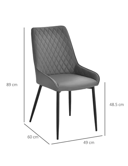 HOMCOM Set Of 2 Quilted PU Leather Dining Chairs with Metal Frame 4 Legs Foot Caps Home Seating Modern Stylish Executive Grey