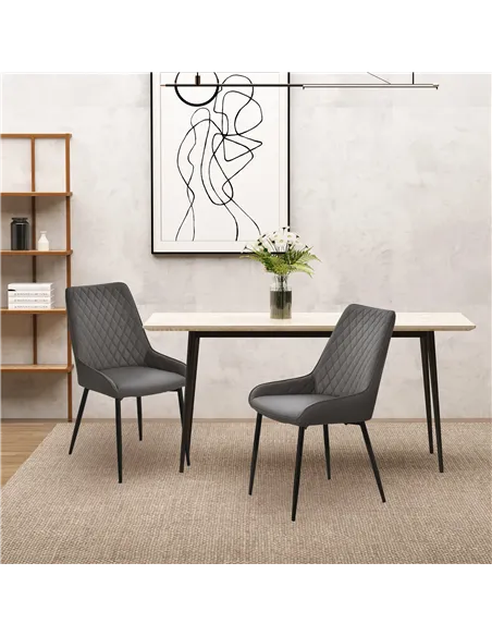 HOMCOM Set Of 2 Quilted PU Leather Dining Chairs with Metal Frame 4 Legs Foot Caps Home Seating Modern Stylish Executive Grey