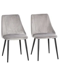 HOMCOM Dining Chairs Set of 2, Modern Upholstered Velvet-Touch Fabric Accent High Back Chairs with Metal Legs for Kitchen, Grey