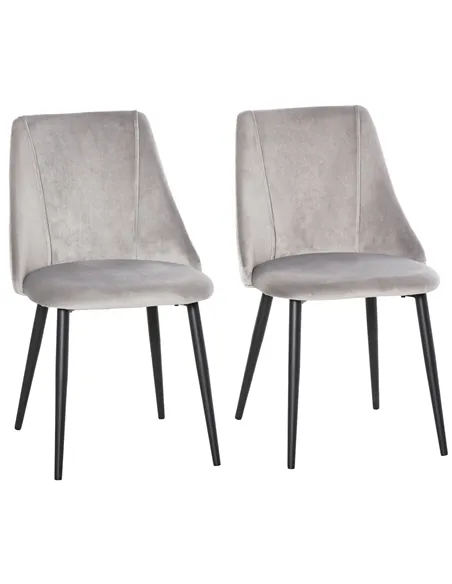 HOMCOM Dining Chairs Set of 2, Modern Upholstered Velvet-Touch Fabric Accent High Back Chairs with Metal Legs for Kitchen, Grey