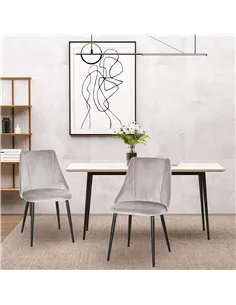 HOMCOM Dining Chairs Set of 2, Modern Upholstered Velvet-Touch Fabric Accent High Back Chairs with Metal Legs for Kitchen, Grey 2