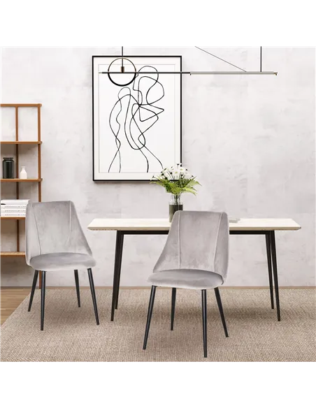 HOMCOM Dining Chairs Set of 2, Modern Upholstered Velvet-Touch Fabric Accent High Back Chairs with Metal Legs for Kitchen, Grey