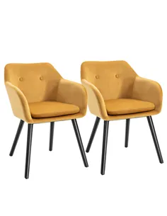 HOMCOM Dining Chairs Set of 2 Modern Upholstered Fabric Velvet-Touch Leisure Chairs with Backrest and Armrests, Lounge Reception