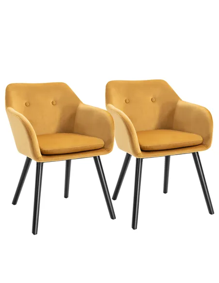 HOMCOM Dining Chairs Set of 2 Modern Upholstered Fabric Velvet-Touch Leisure Chairs with Backrest and Armrests, Lounge Reception