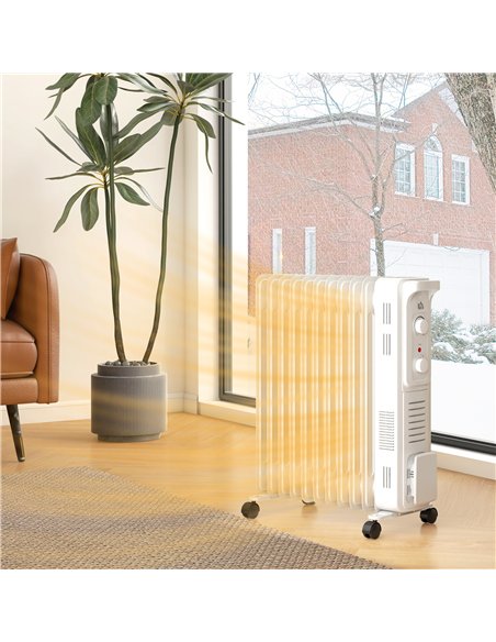 HOMCOM 2.5kW 11 Fin Oil-Filled Radiator - White
