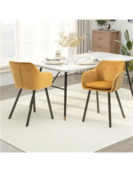 HOMCOM Dining Chairs Set of 2 Modern Upholstered Fabric Velvet-Touch Leisure Chairs with Backrest and Armrests, Lounge Reception