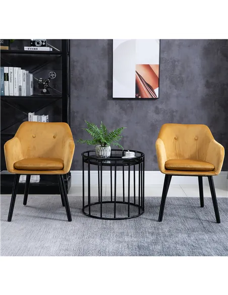 HOMCOM Dining Chairs Set of 2 Modern Upholstered Fabric Velvet-Touch Leisure Chairs with Backrest and Armrests, Lounge Reception