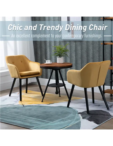 HOMCOM Dining Chairs Set of 2 Modern Upholstered Fabric Velvet-Touch Leisure Chairs with Backrest and Armrests, Lounge Reception