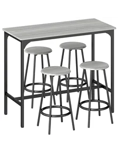 HOMCOM Five-Piece Industrial-Style Bar Table Set - Grey/Black