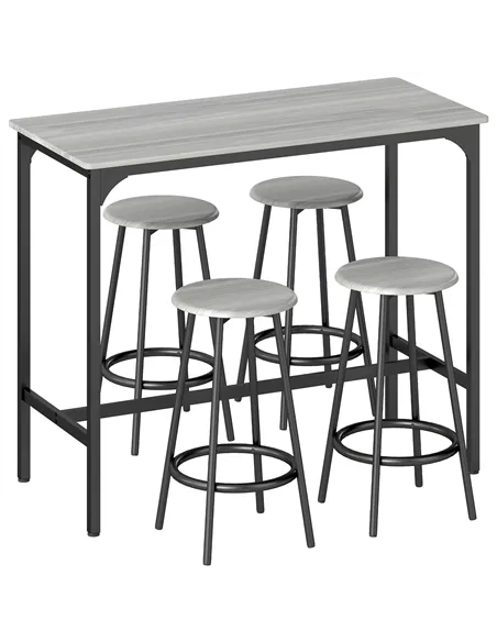 HOMCOM Five-Piece Industrial-Style Bar Table Set - Grey/Black