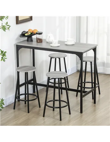 HOMCOM Five-Piece Industrial-Style Bar Table Set - Grey/Black