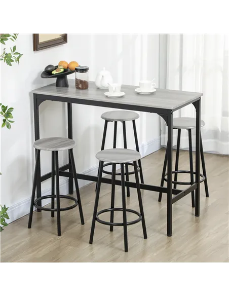 HOMCOM Five-Piece Industrial-Style Bar Table Set - Grey/Black