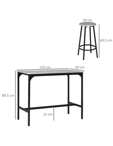 HOMCOM Five-Piece Industrial-Style Bar Table Set - Grey/Black