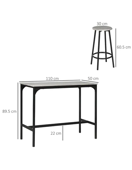 HOMCOM Five-Piece Industrial-Style Bar Table Set - Grey/Black