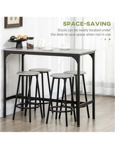 HOMCOM Five-Piece Industrial-Style Bar Table Set - Grey/Black