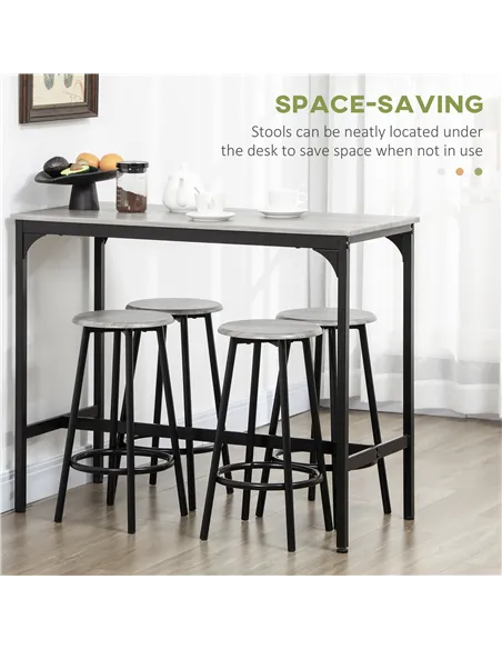 HOMCOM Five-Piece Industrial-Style Bar Table Set - Grey/Black