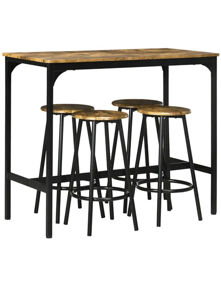HOMCOM Five-Piece Industrial-Style Bar Table Set - Brown/Black