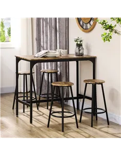 HOMCOM Five-Piece Industrial-Style Bar Table Set - Brown/Black 2